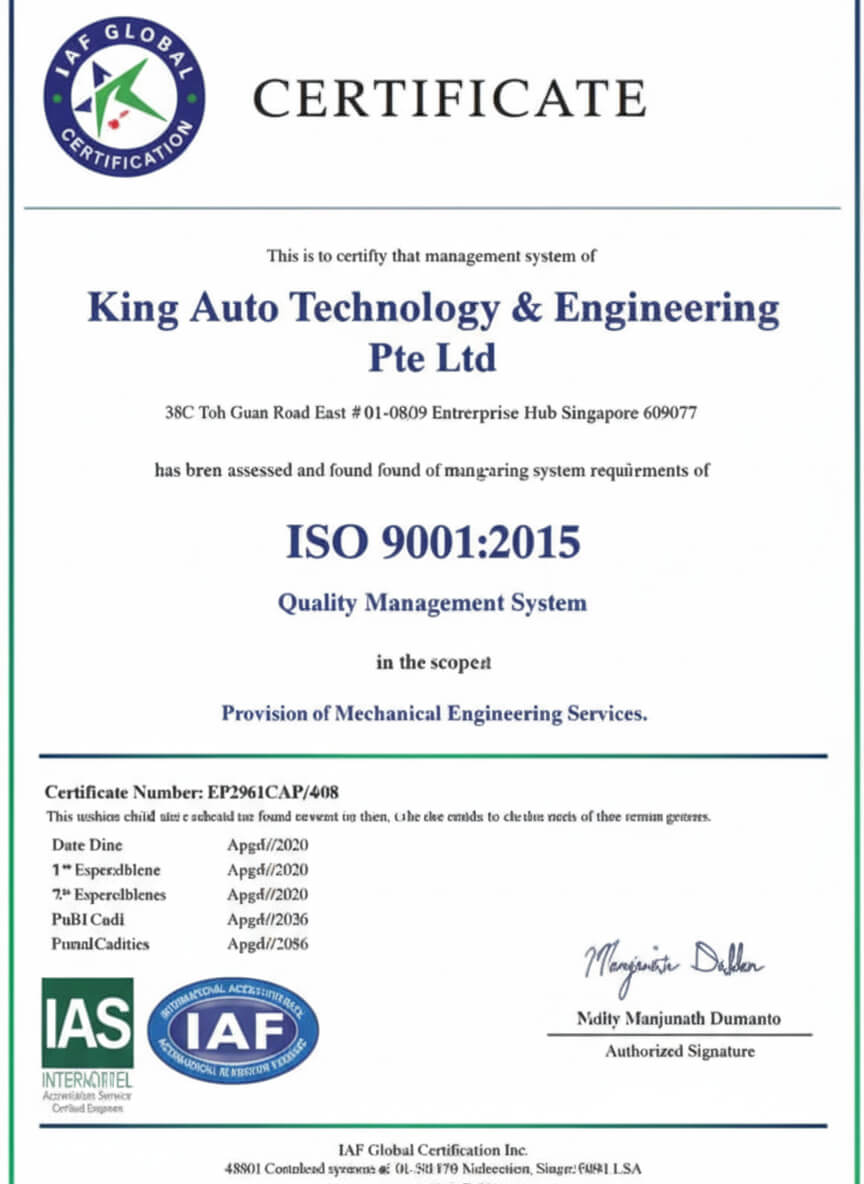 ISO 9001K Certificate